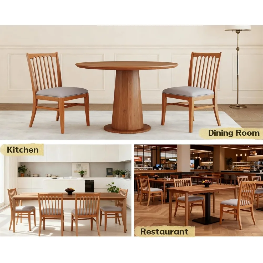 زوج من كراسي تناول الطعام المنجدة ذات الظهر الخشبي الطبيعي مع وسادة مزدوجة الطبقة لأسلوب المزرعة #5