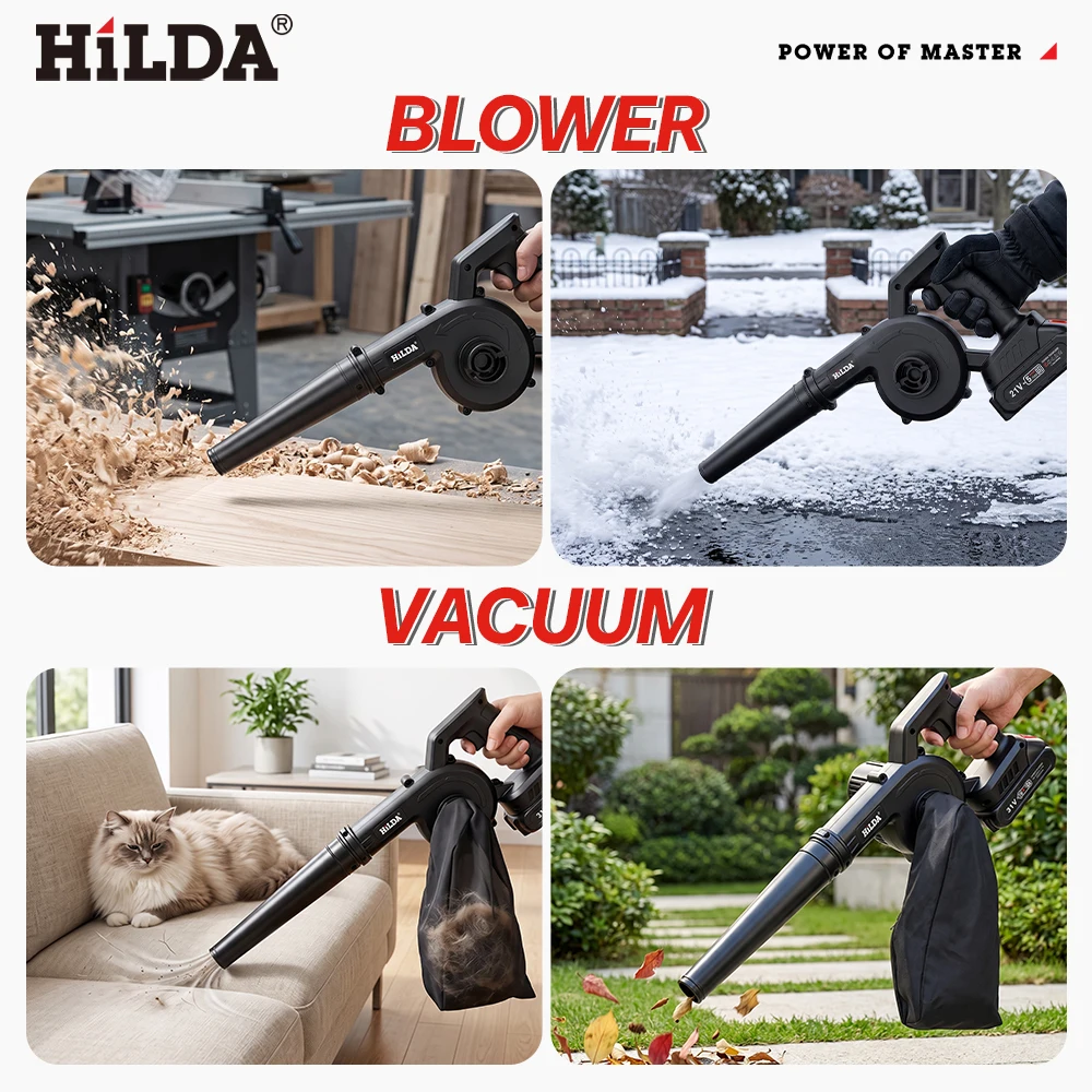 HILDA 21V Kabelloser Laubbläser 2 IN 1 Bläser & Staubsauger Hochleistungs-Handluftgebläse für Auto, Garten, Rasen, PC-Reinigung – Detail 6