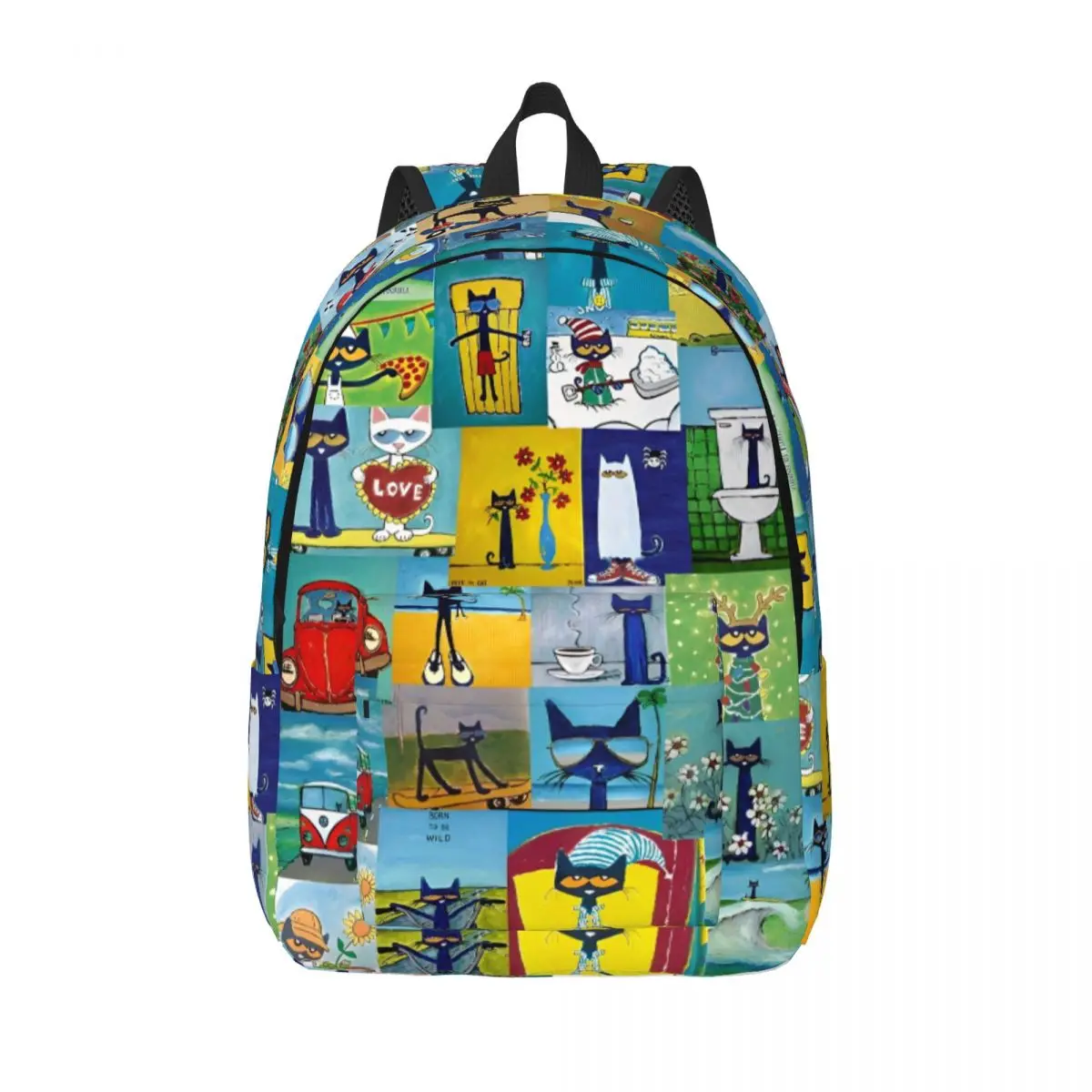 Pete The Cat Comic Classical Backpack Gift Student Work Cartoon Cute Daypack for Men Women College Shoulder Bag