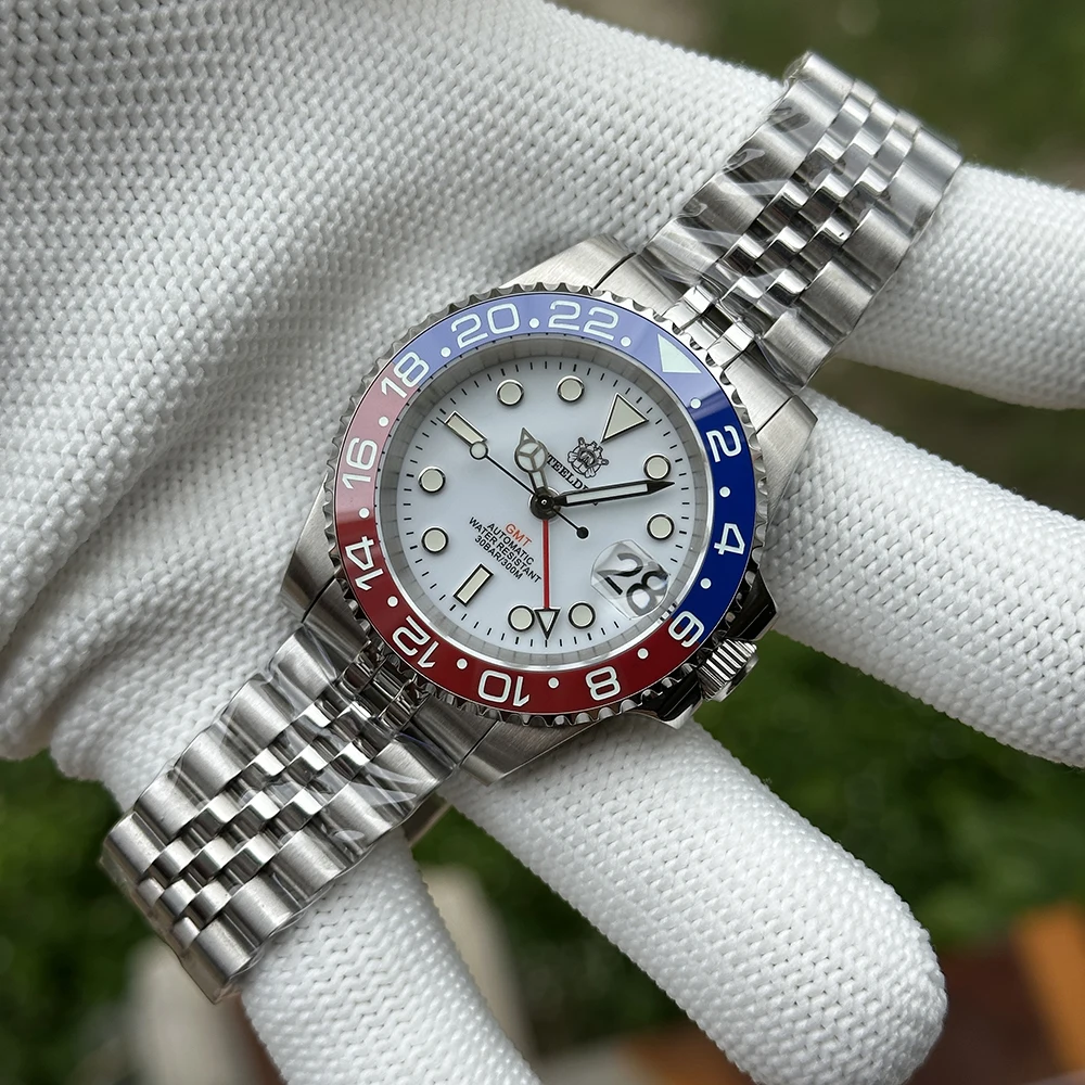 STEELDIVE Orologio GMT da uomo 40,5 mm Orologio da polso meccanico automatico Diver 30ATM Zaffiro luminoso NH34 Cola 120 clic Lunetta in ceramica