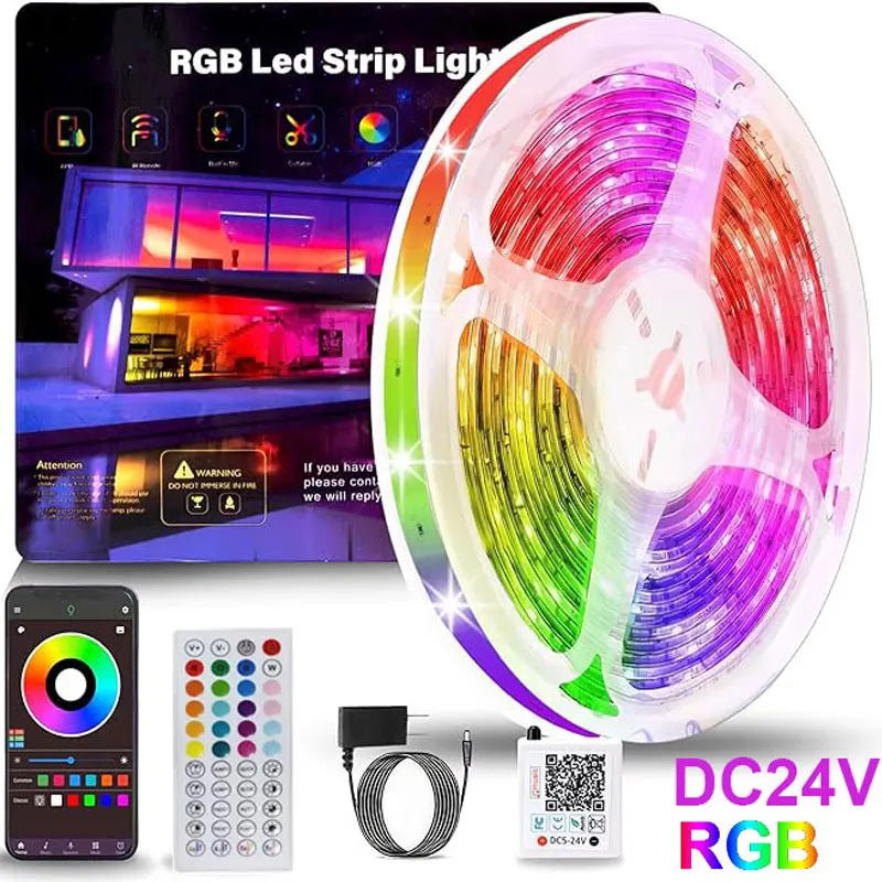 Rgb Led Light Strip 24V 5M 10M 15 30 Meter 20M 40M Led Lighting With Control Ice String Bluetooth Led Tape Ribbon Room Decor