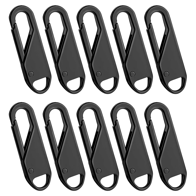 Big Deal 10 Pcs Zipper Pull Replacement Zipper Repair Kit Zipper Slider Pull Tab Universal Zipper Fixer Metal Zipper Head (Black