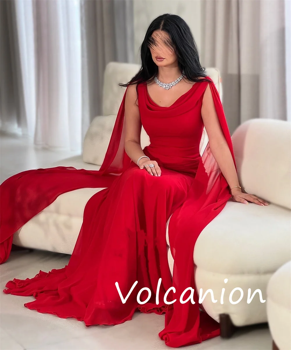 Abiti lunghi personalizzati con scollo rotondo in jersey squisito con pieghe a trapezio Occasioni su misura Moda in stile cinese