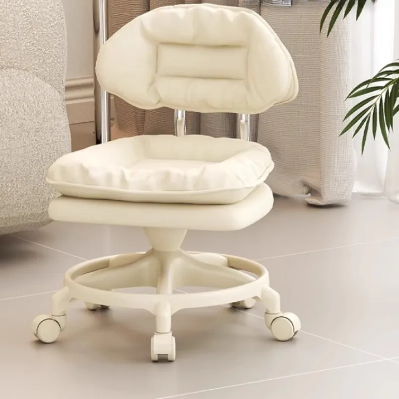 Silent Swivel Rolling Stool with Backrest, Thick Padded Ottoman Seat, Multi-Purpose Low Stool for Living Room, Mobile Footrest