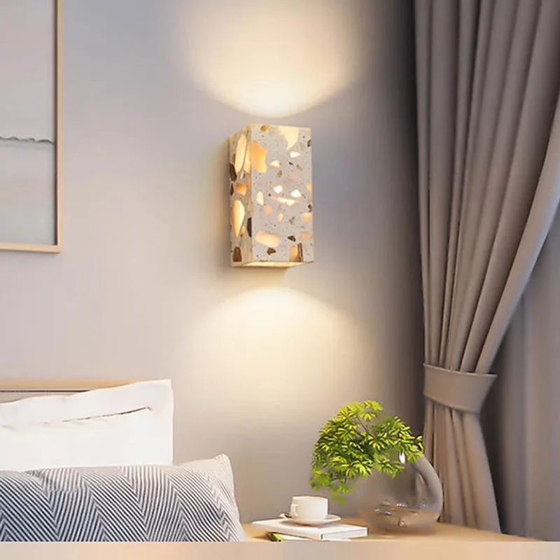 Square Terrazzo Textured LED Wall Lamp for Bedroom Bedside Small Light High Aesthetic Value Home Decoration Apartment