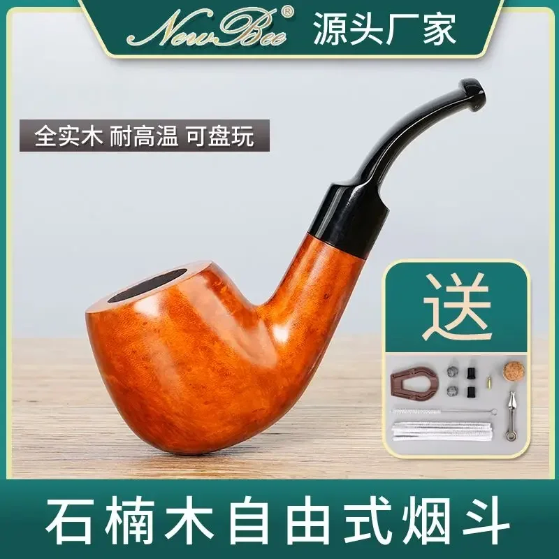 MUXIANG Hungarian big curve pipe handmade briar tobacco  curve handle saddle acrylic  mouth 9mm  channel Father gift