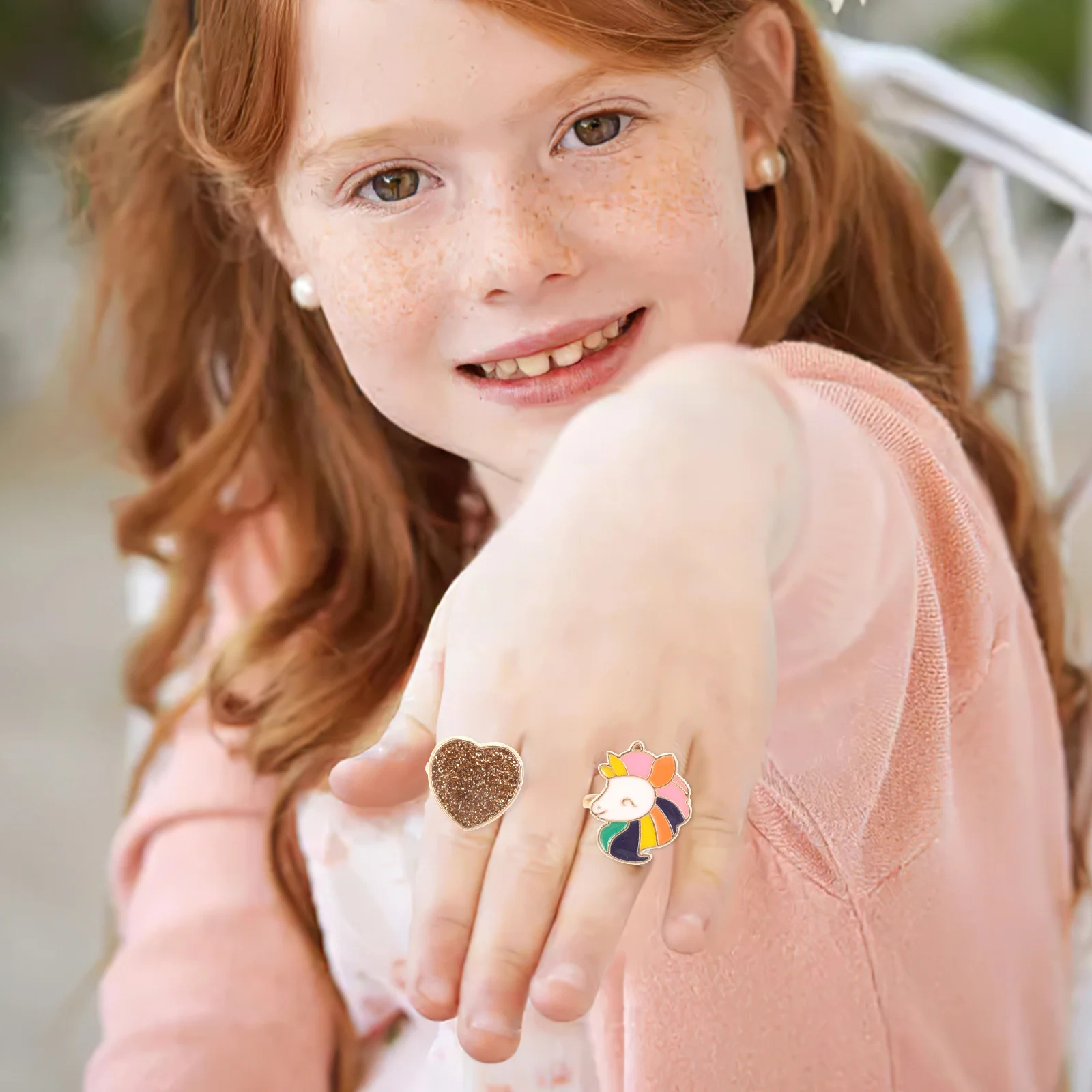 

5Pcs Unicorn Ring Set Adjustable Shiny Smooth Rings for Kids Birthday Christmas Gift Fashion Wedding Engagement