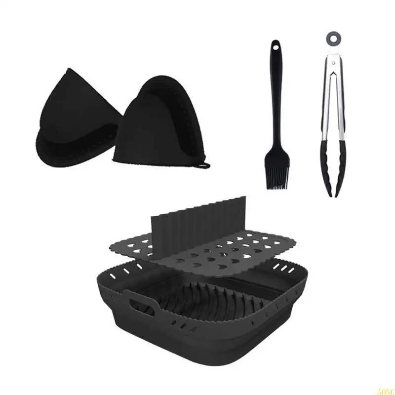 A0NCエアフライヤーシリコンバスケットプレートスクエア再利用可能なエアフライヤークッキングアクセサリー