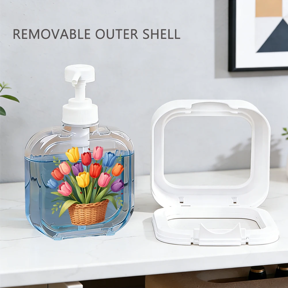 Spring Floral Soap Dispenser Colorful Tulip Flower Basket Print Pattern for Bathroom Kitchen Home Decor Daily Use