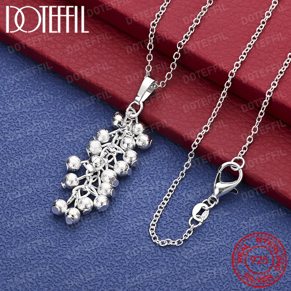 

925 Sterling Silver Frosted Grape Beads Pendant Necklace For Women Wedding Engagement Charm Jewelry