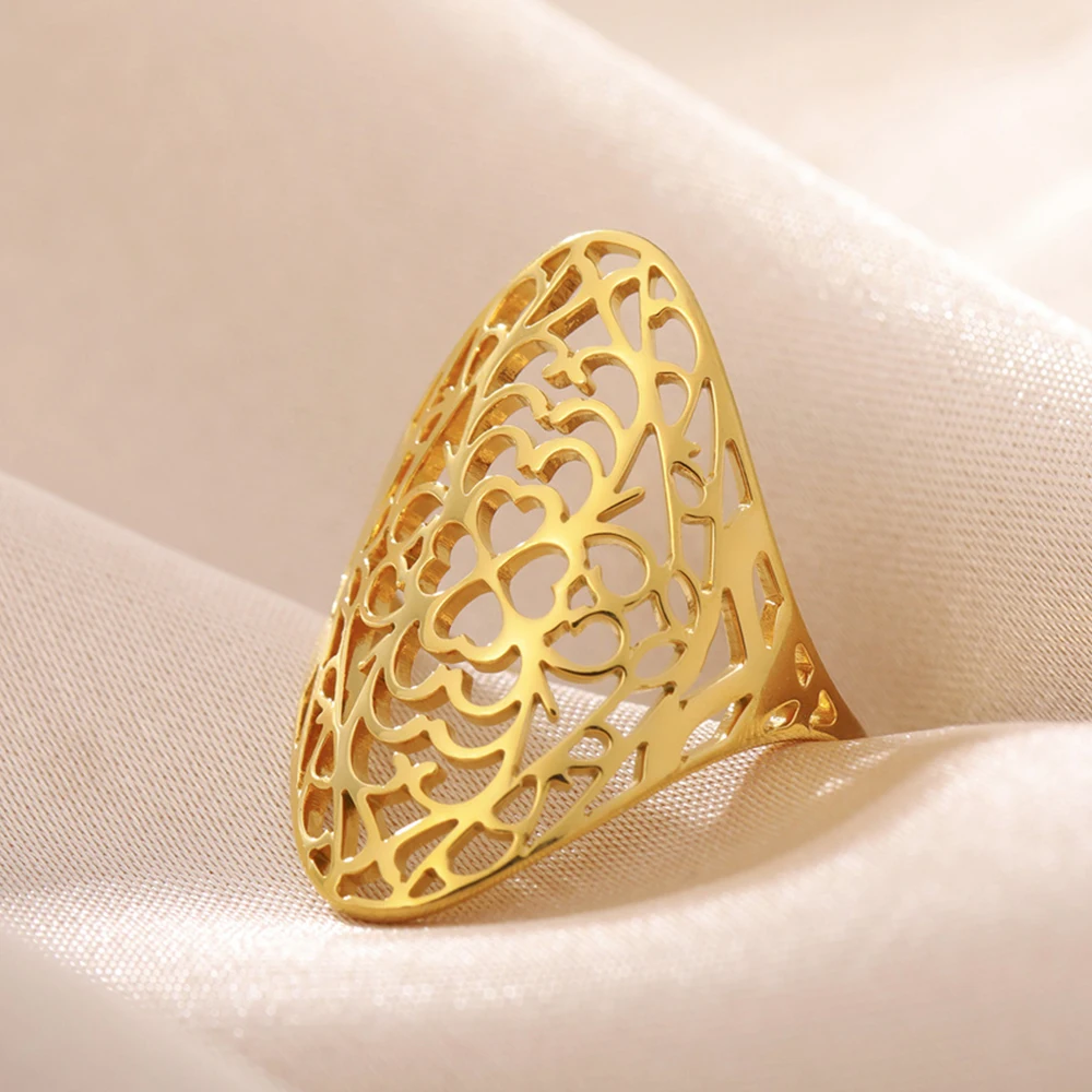 My Shape Geometric Love Filigree Ring Women Stainless Steel Gold Color Finger Rings Engagement  Anniversary Christmas Jewelry