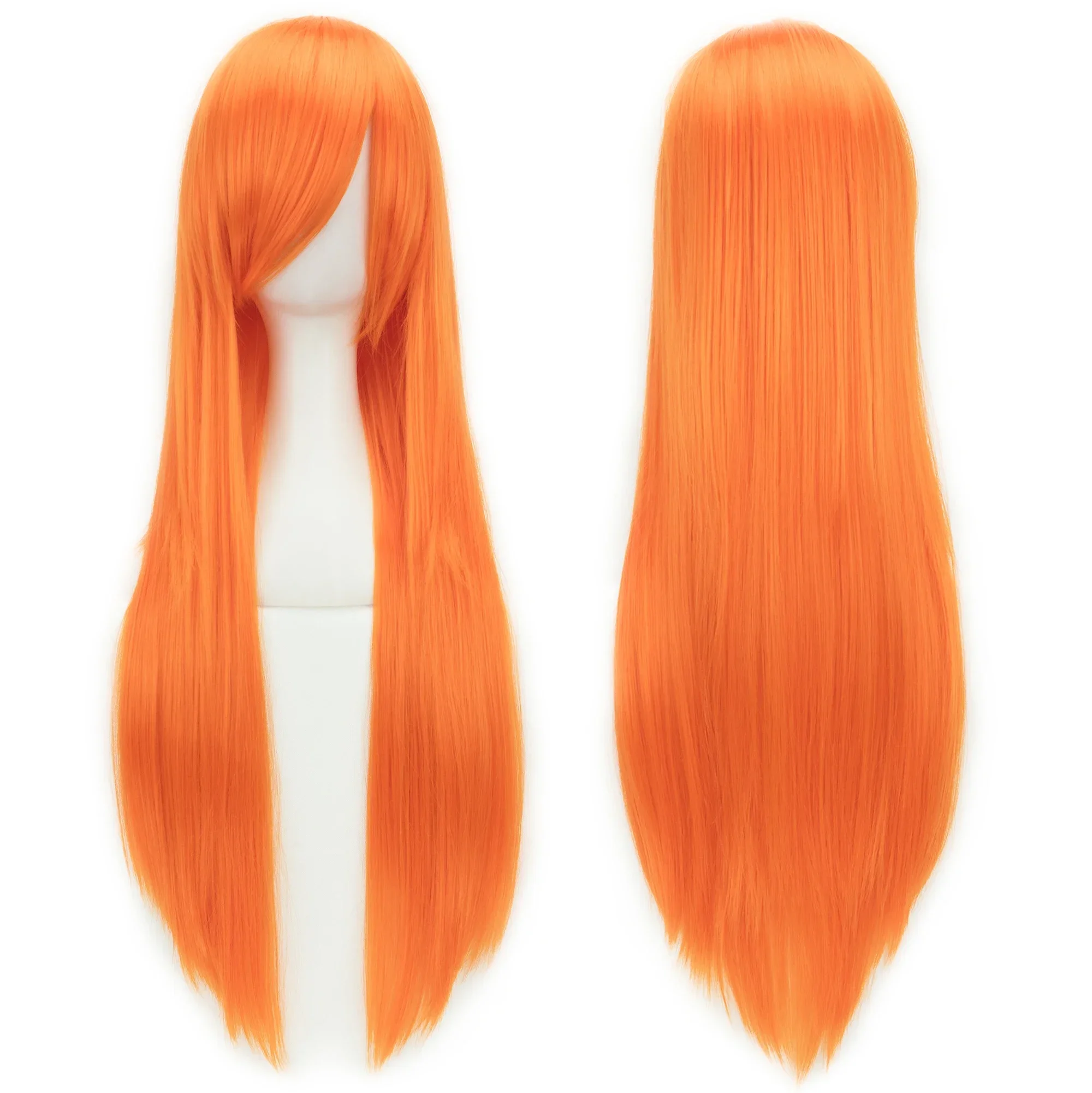 80cm Long Straight Natural Hair Cosplay Wig with Bangs Yellow Halloween Costume Party Wigs for Women