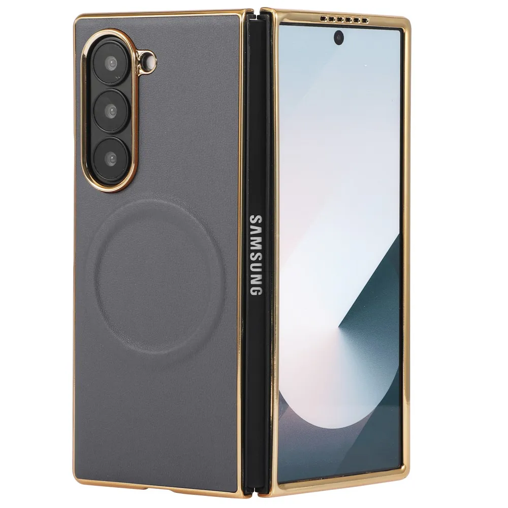 

For Samsung Galaxy Z Fold 7 Case Luxury PU Leather Magnetic wireless charging Protective Back Cover For Samsung Z Fold 7 6 5 4 3