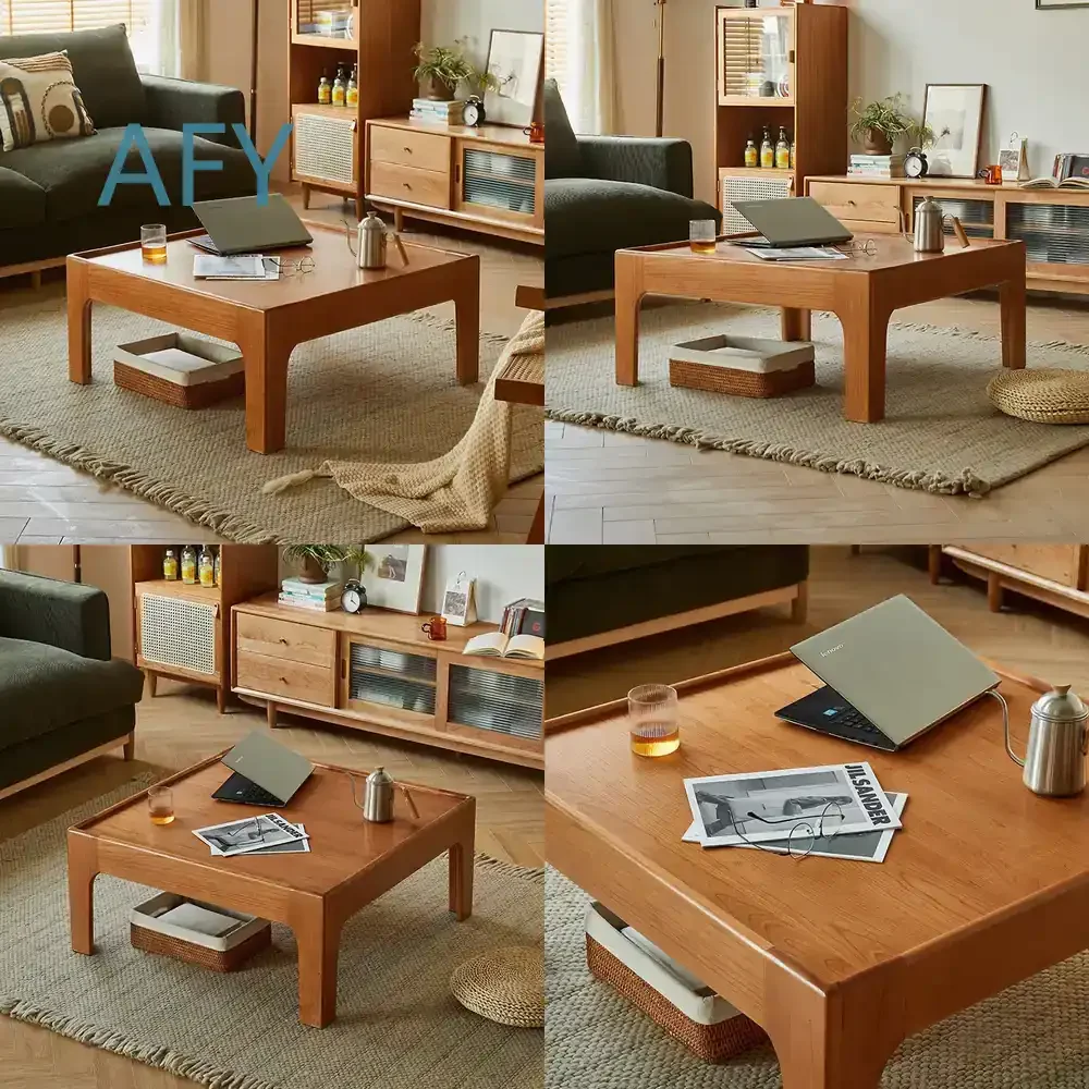 Solid Wood Mid Century Modern Coffee Table for Living Room Sofa Small Square Table for Tea Ceremony Rustic Minimalist Low