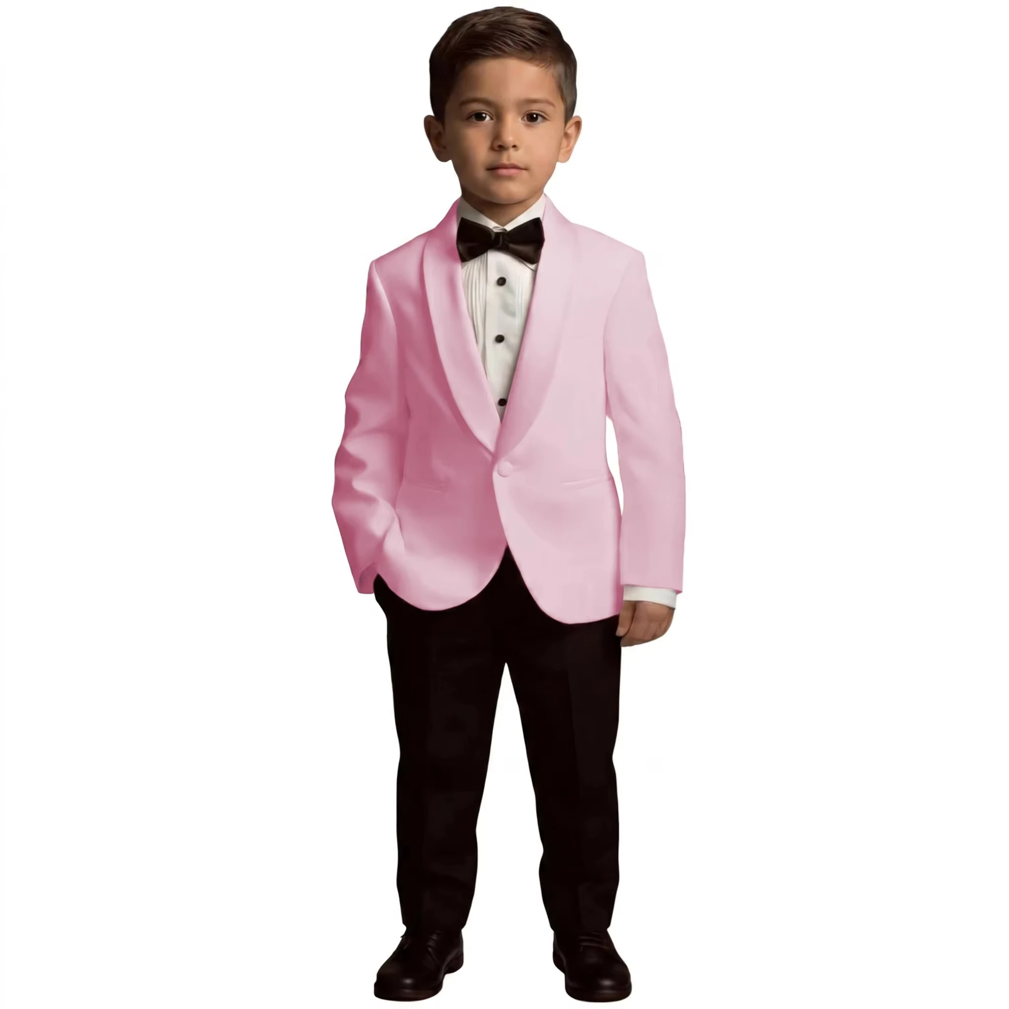 Blue Boys' 2-piece Blazer Pants Suit with Shawl Collar Black Trousers Custom Slim Fit Sets for Children Wedding Prom Party