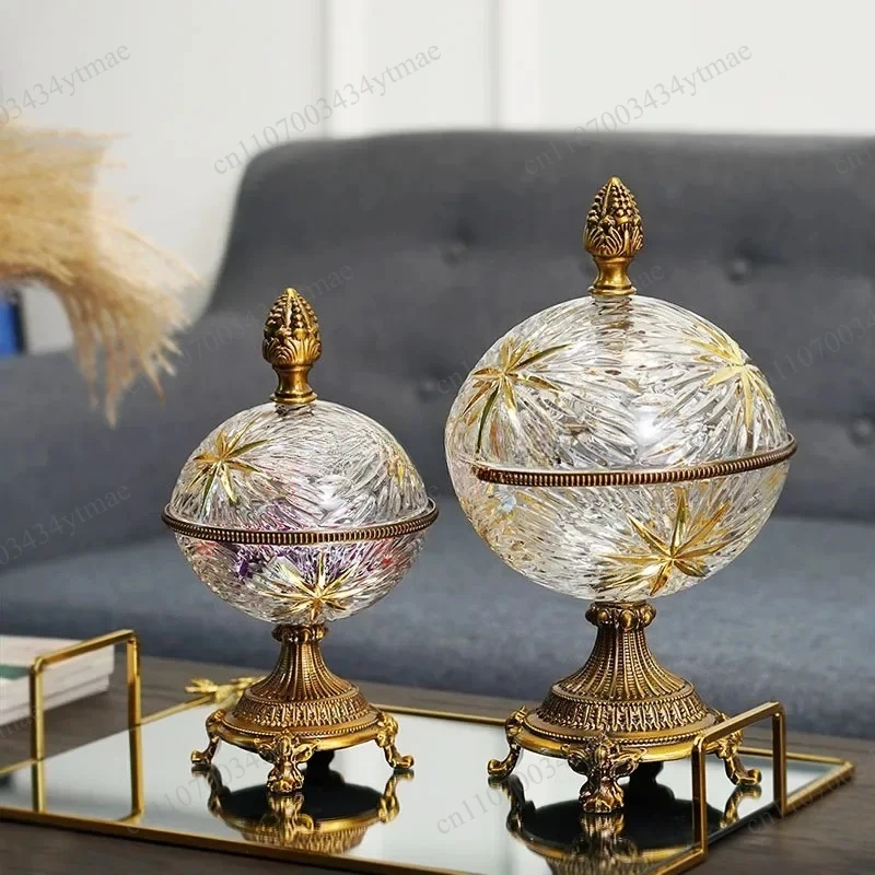 High Leg Engraved Glass Storage Jar With Metal Frame Household Sugar Jar Decorative Glass Storage Bottle Home Ornament