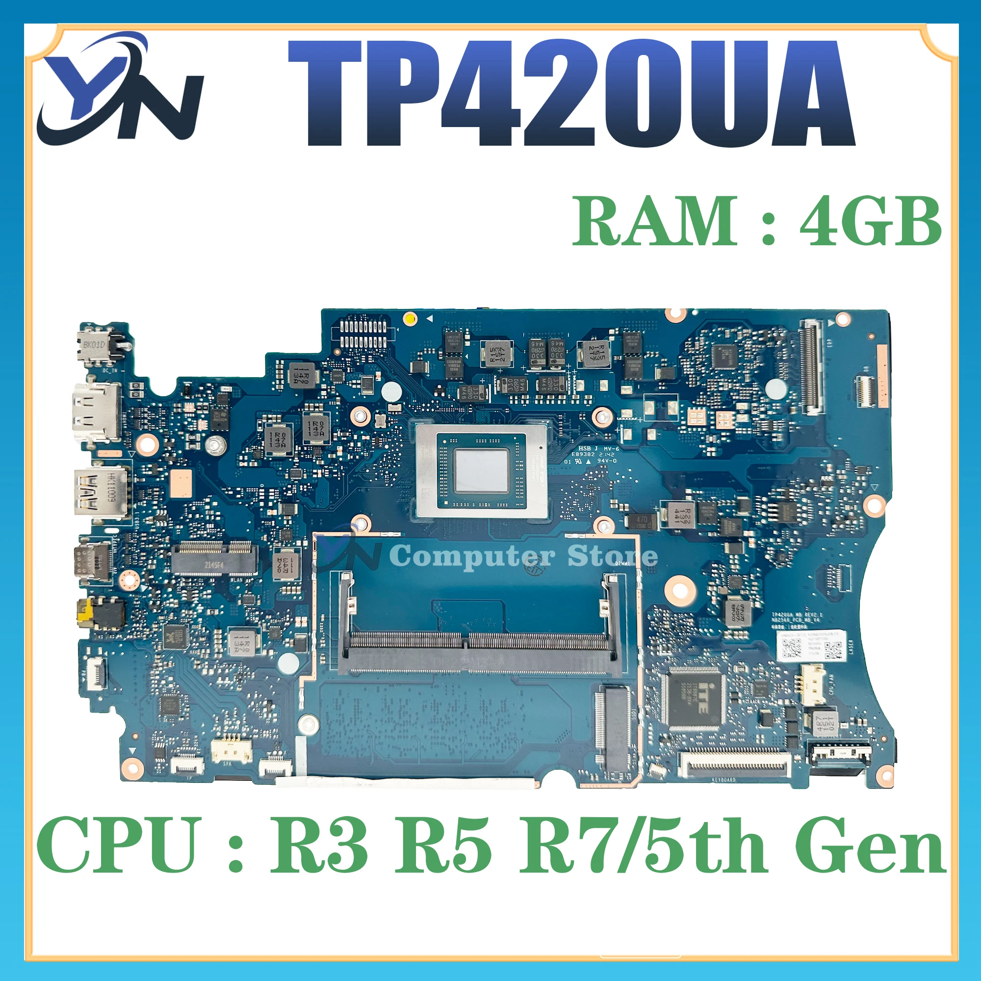 TP420UA Mainboard For ASUS TP420U TM420UA J420UA Laptop Motherboard R3 R5 R7 5th RAM-4GB 100% Test OK