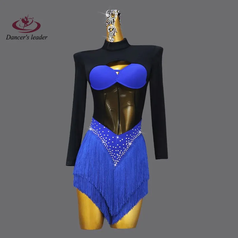 

Latin Dance Dress High-end Customized Color Contrast Gauze Splicing Slim Cha Cha Tango Female Stage Professional Clothing