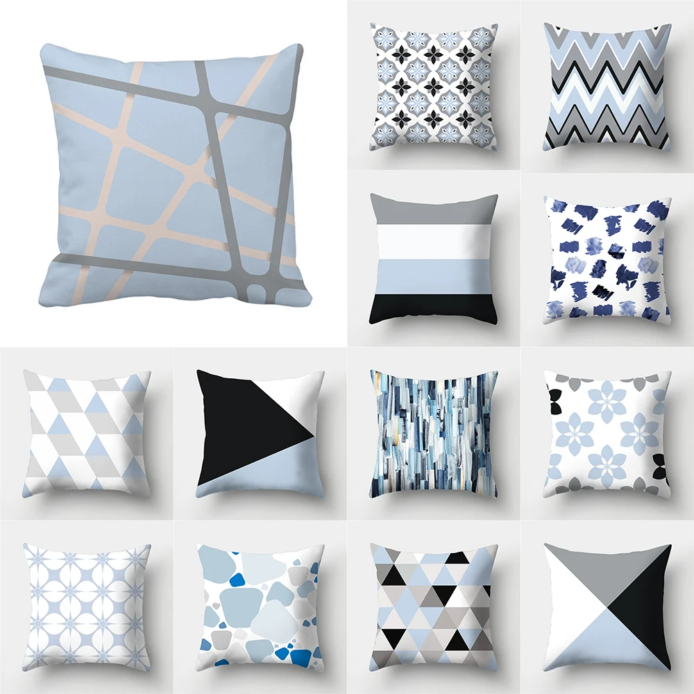 

Minimalist Geometry Grey Blue Polyester Cushion Pillow Case Home Living Room Sofa Bedroom Decoration 45x45cm