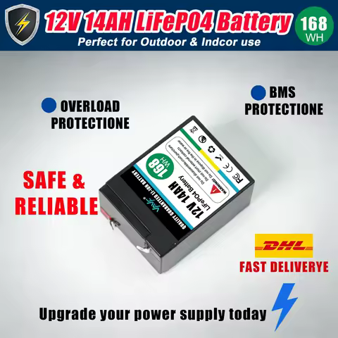 14AH📽️12V Rechargeable Lifepo4 Battery fit Phosphate Battery with BMS for Ups📠Reliable RV,Off-Grid,Marine&amp;Solar Applications