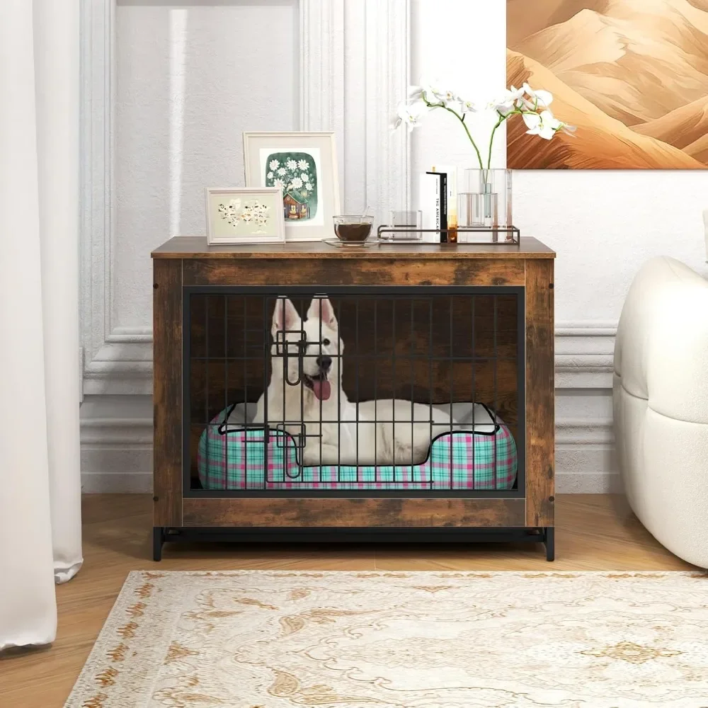

Dog Crate Furniture, Side Table Kennel with Double Doors & Removable Tray – Left/Right Opening Design
