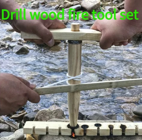 Camping Wood Drilling Fire Tool Set Multi Purpose Wilderness Survival EDC Fire Tool Set