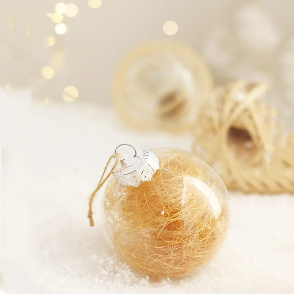 

6pcs Entwined with Linen Rope Christmas Ball PET Nordic Style Christma Tree Pendants with Box 8CM Christmas Ornaments Home