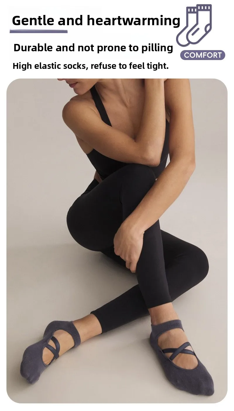 Damen Yoga-Socken mit Kreuzriemen, Rutschfeste Atmungsaktive Grip-Socken für Pilates, Barre, Tanz, Fitness und Workout – Detail 10