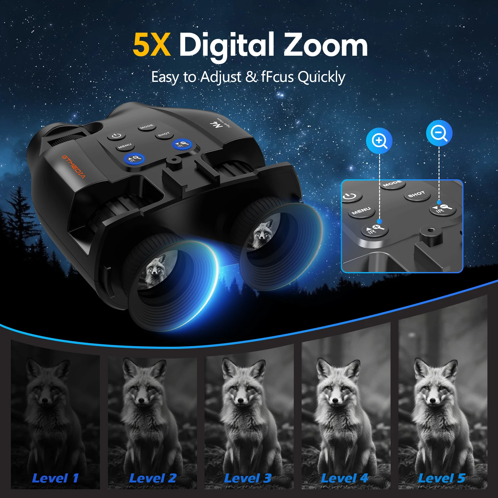 Jumelles de vision nocturne GTMEDIA N4 pour l'observation des paysages et des animaux en extérieur, visibilité de jour comme de nuit, portables, pour la chasse