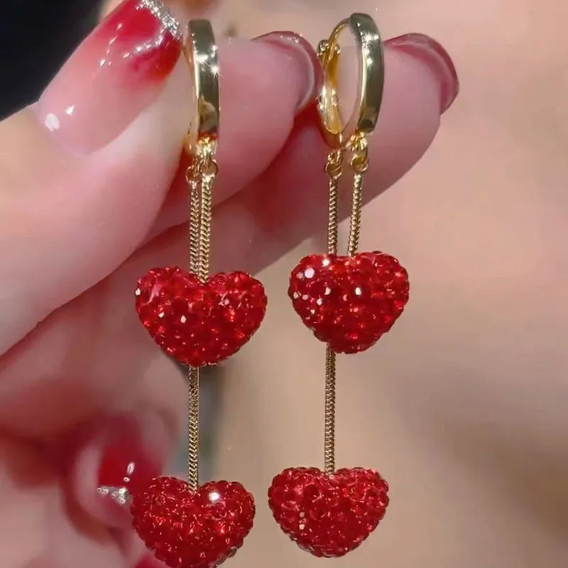 Fashion red love long Earrings New Temperament High-grade Simple All-around Earrings For Women