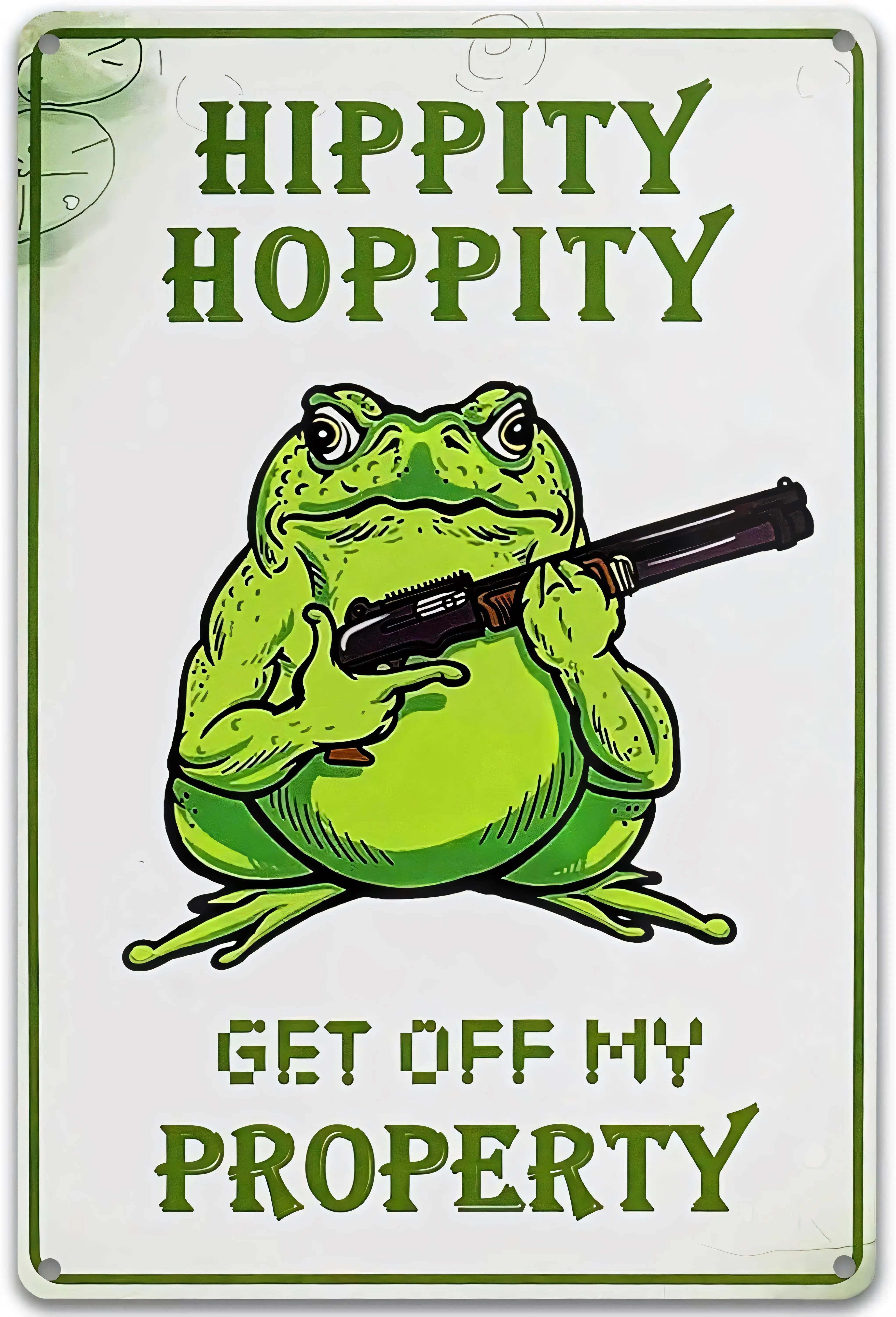 Funny With Shotgun Hippity Hoppity Get Off My Property Aluminum Tin Sign, Vintage Wall Art Decor for Garage, Bar, Home, Man Cave