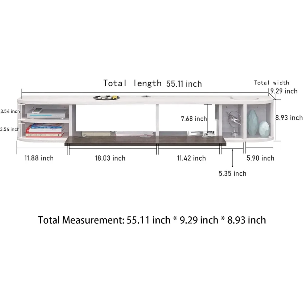 حامل تلفزيون عائم 55 حديث لأجهزة التلفاز مقاس 60 بوصة، وحدة تحكم ترفيهية مثبتة على الحائط