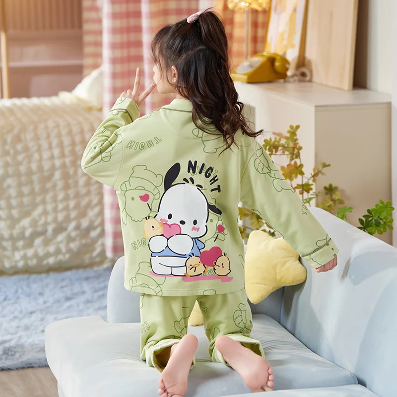 Sanrios Cinnamoroll Kuromi New Child Pajamas Spring Autumn Pure Cotton Long Sleeves Girl Kawaii Tracksuit Suit Girls Gifts