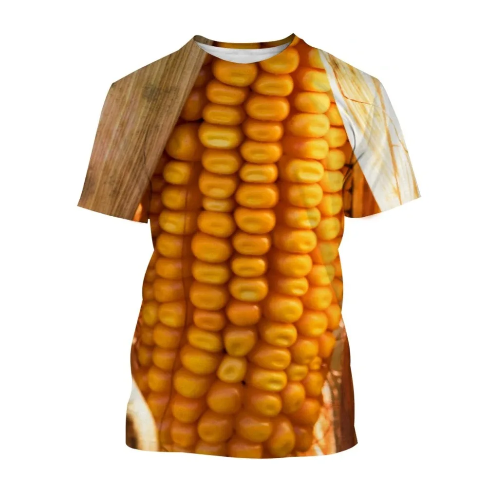 Golden Yellow Corn 3D Print T-shirt Fashion Streetwear Men Woman O-Neck Casual T Shirts Summer Oversized Harajuku Tees Kids Tops