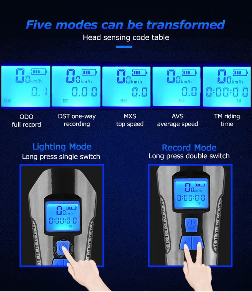 Waterproof Bicycle Light USB Rechargeable Bike Front Light Flashlight With Bike Computer LCD Speedometer Cycling Head Light Horn