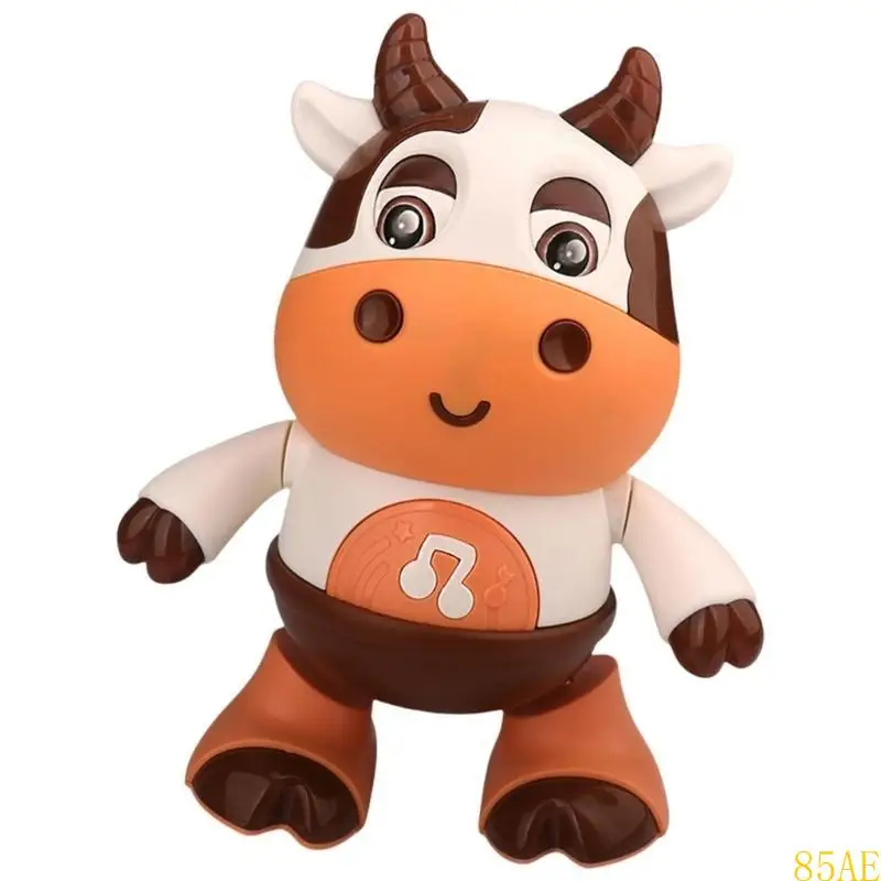 85EAE Musical Electronic Cow Toy for Kiddler Light Up Singing Toy Electric Calf Toy Cow with Music Light