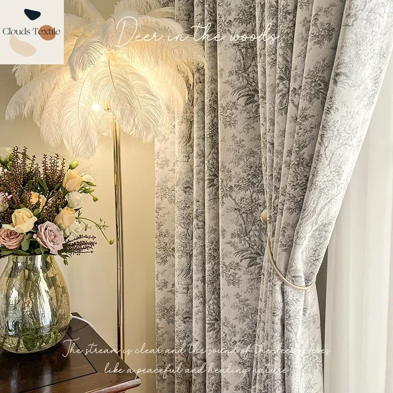 

Jacquard Chenille Thickened Blackout Curtains for Living Dining Room Bedroom French Vintage Style Sense High Precision Customize