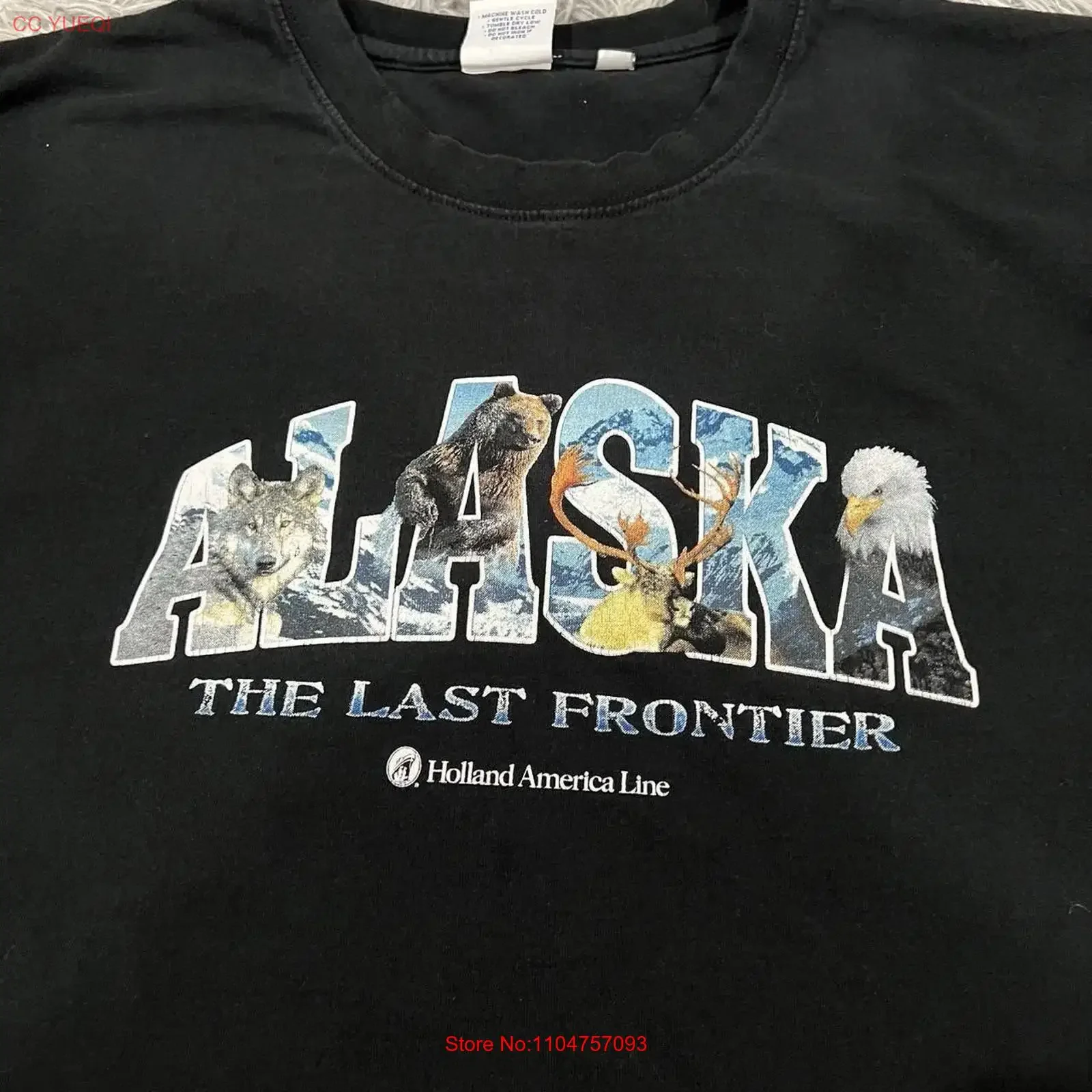 Y2K Alaska Last Frontier T Shirt Size Large Washed Black Color vintage Washed Breathable fashion Slightly Soft graphic