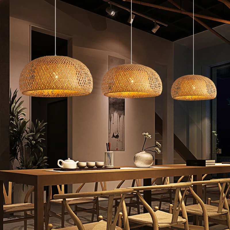 Chinese Classical Bamboo Ceiling chandelier Natural Rattan Wicker Restaurant pendant lamp Hand-Woven Hanging Light House