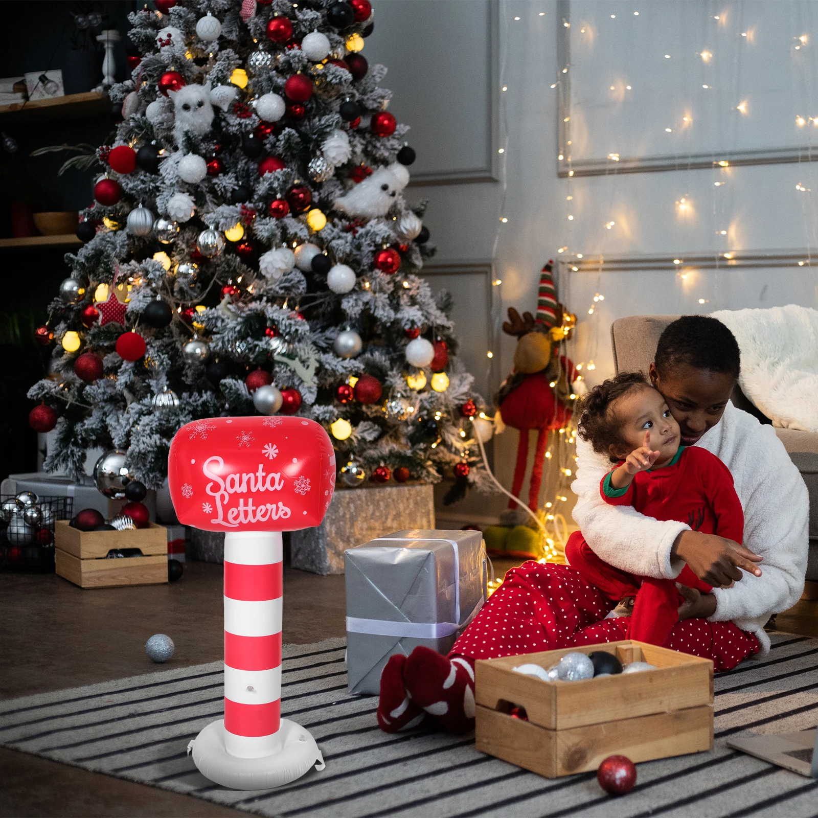 42 Inch Inflatable Christmas Mailbox Outdoor Yard Decor Blow Up Xmas Garden Inflatables Weatherproof Letters to Santa Decoration