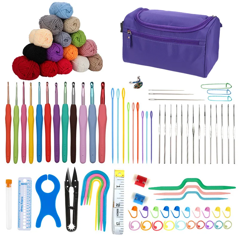

Professional Crochet Set with Metal Hooks, Stitch Markers, Tape Measure, Yarn & Accessories in Portable Carry Bag for Beginners