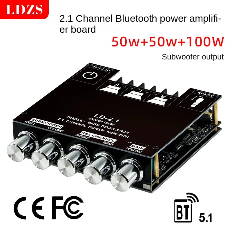 

2x50 Вт + 100 Вт 2,1-канальный модуль платы цифрового усилителя Bluetooth, высокий и низкий тон сабвуфера, усилитель высокой мощности