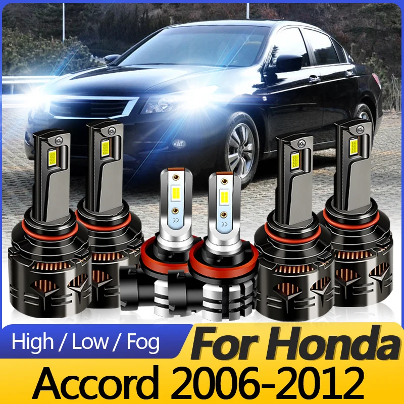 2 шт. белые светодиодные фары CANbus для Honda Accord 2006-2012, ближний и дальний свет, противотуманные фары, лампы 30000LM, Plug and Play, автомобильный аксессуар