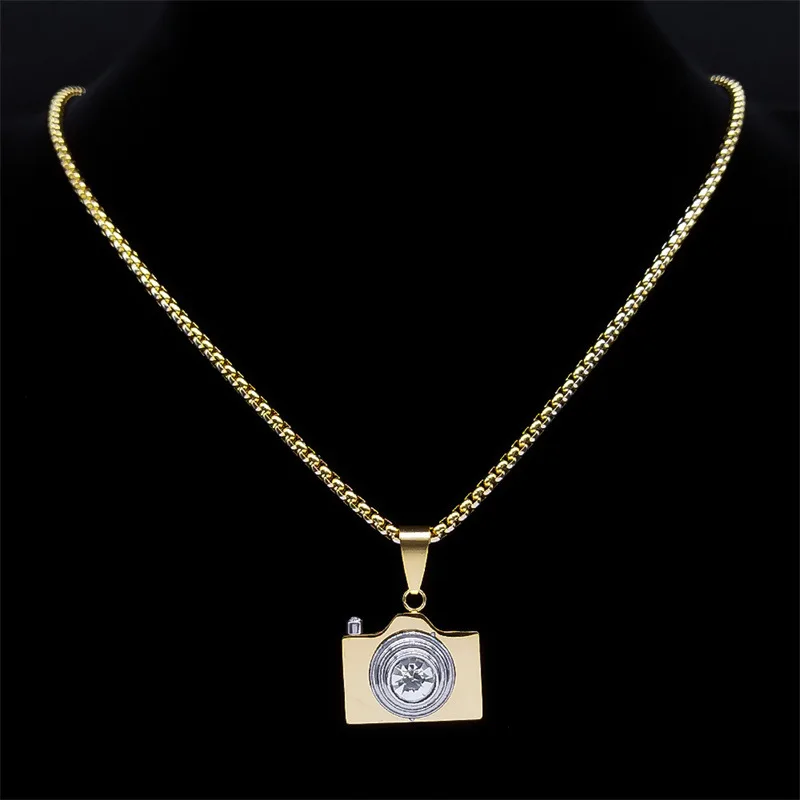 2024 new fashion simple camera rhinestone pendant necklace temperament all men and women collarbone chain accessories