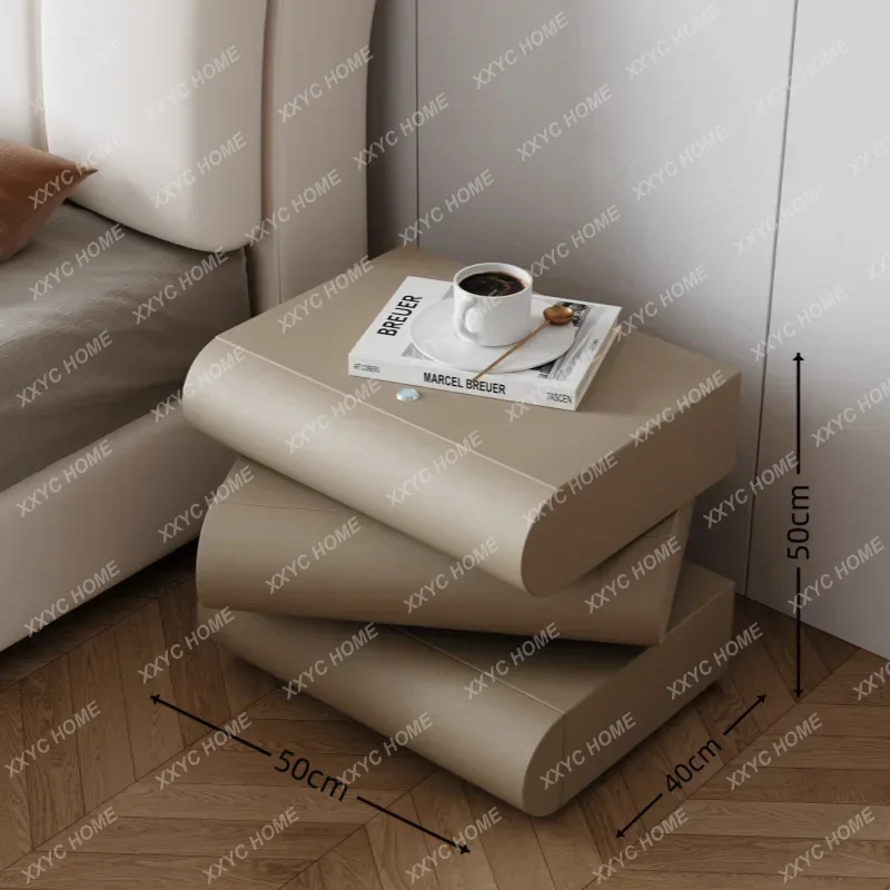

Cream Wind Bedside Table 360 ° Rotating Bedside Intelligent Atmosphere Leather Storage Cabinet Modern And Simple