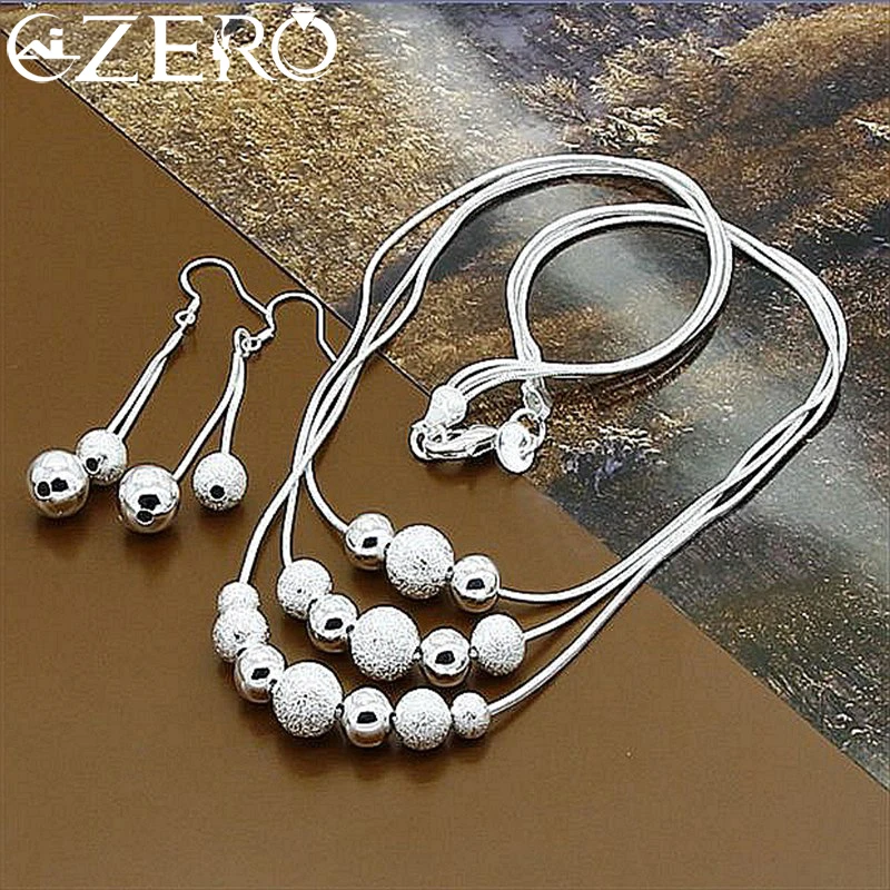 

ALIZERO 925 Sterling Silver Smooth Frosted Beads Necklace Earrings Set for Women Wedding Engagement Party Jewelry Gifts