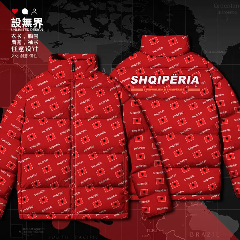 Republic of Albania ALB Albanian country flag White duck down Jackets Warm clothes stand collar mens Thick Winter down coat