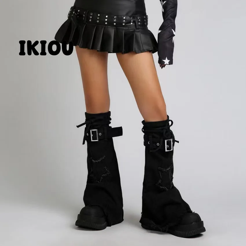 2024 New Spice Girls Black Star cowboy leg jacket niche slimming strap design sense of horn socks