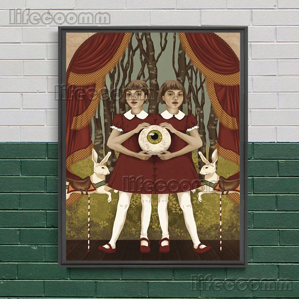 Brain Eater,Siamese Twins,UFO Invasion,Gothic Wall Art Canvas Painting,Abstract Eyeball Art Poster And Print Home Decor Unframed