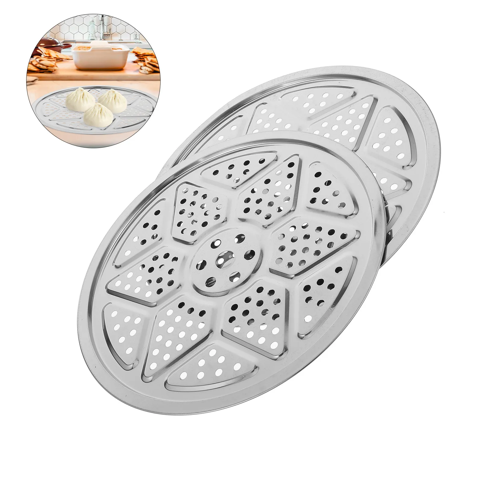2Pcs Round Stainless Steel Steamer Rack 32Cm Steaming Tray Stand for Vegetables Fish Pot Pressure Cooker Canner Baking Cooling